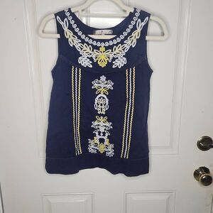 The Royal standard  embroidered navy blue sleeveless top women's size S